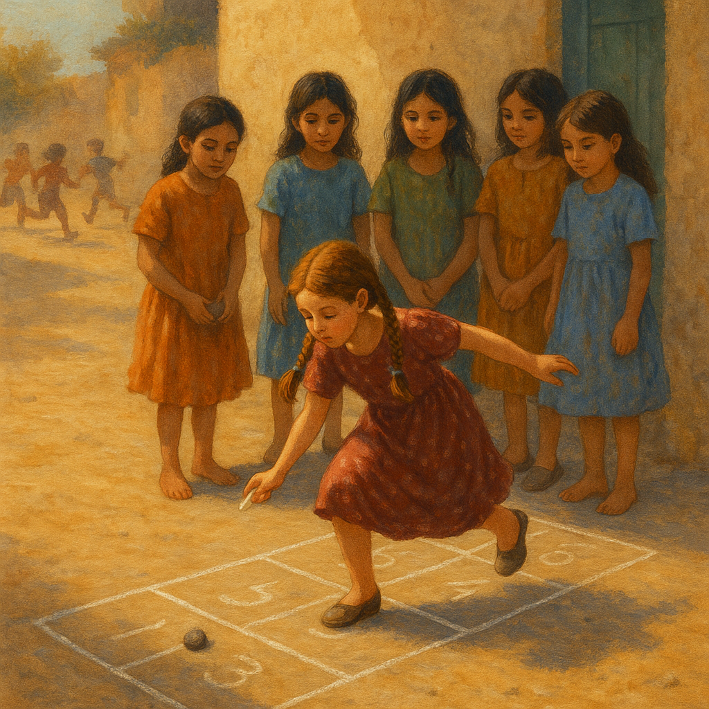 وقفتْ عايدة تتوسط حلقة البنات، وراحت تُقسّم الأدوار فيما بينهن، وهن متأهبات لبدء لعبة لامارين المفضلة عندهن، وكل واحدة منهن تحمل بيدها حجراً خاصاً بها، والذي لا يمكن للعبة لامارين أن تكتمل بدونه.